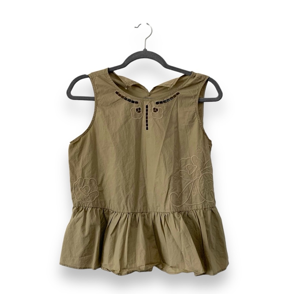 Madewell Embroidered Peplum Top Ash Green Size M G7342